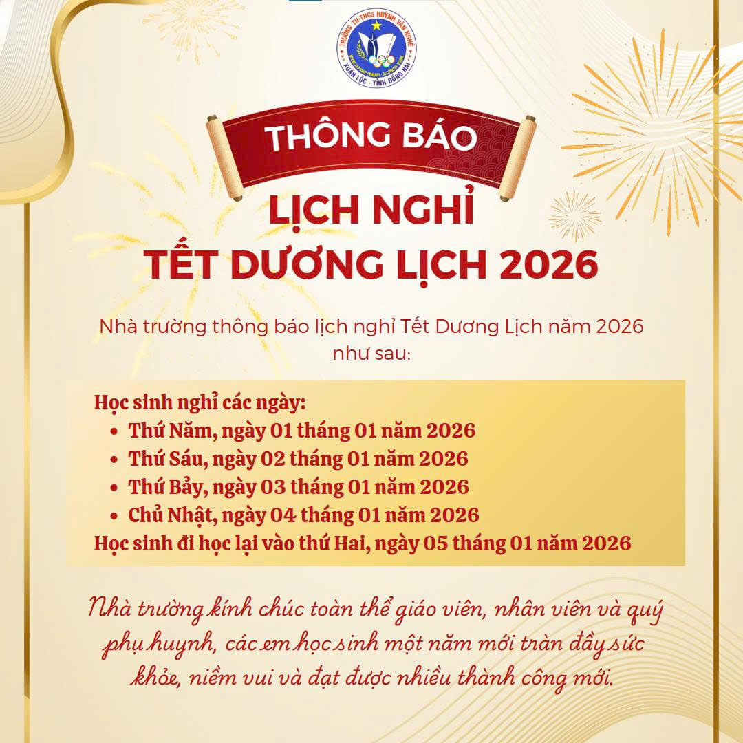 THÔNG BÁO LỊCH NGHỈ TẾT DƯƠNG LỊCH
