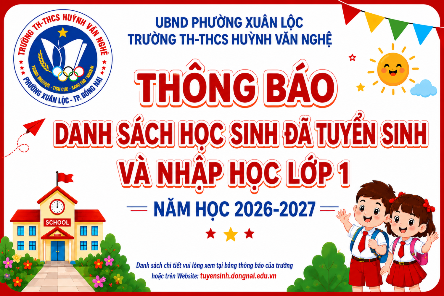 Thông báo danh sách đã tuyển sinh lớp 1 năm học 2026-2027