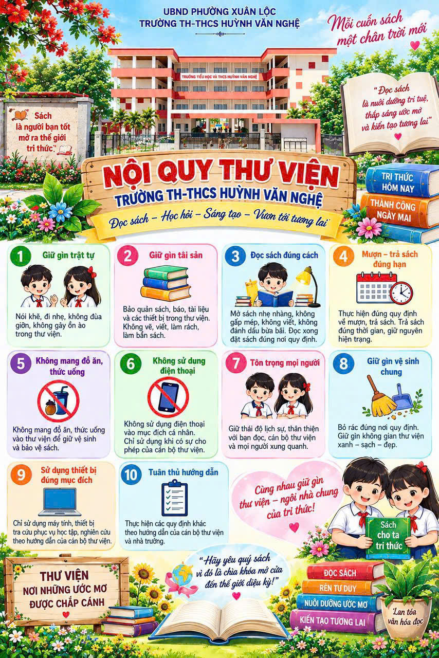 Nội quy thư viện Trường TH-THCS Huỳnh Văn Nghệ và thông điệp lan toả văn hoá đọc sách trong nhà trường!
